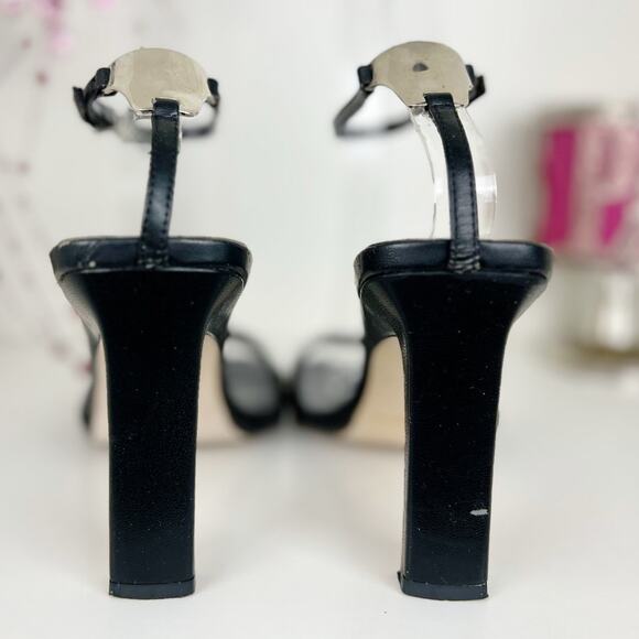 Diba Black Leather Open Toe Ultra High Block Heel Ankle Strap Sandals Size 8 M - Picture 4 of 13